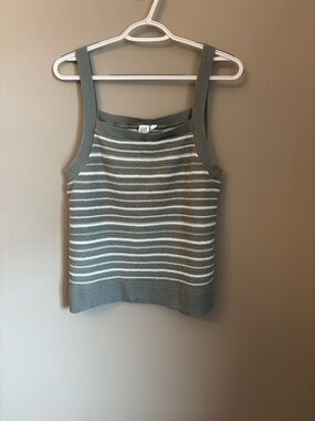 GAP Sage Green & White Striped Knit Cropped Tank